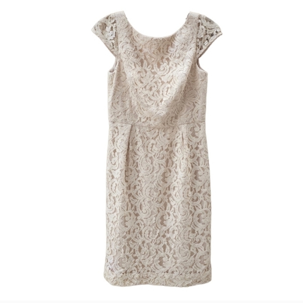 J.Crew Fitted Cap Sleeve Cream Lace Dress Crewneck V-back Fully Lined size 4 NWT